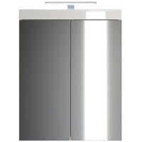 AmandaMandoBea Spiegelschrank Bad mit Licht, 2 Türen, weiß Hochglanz.