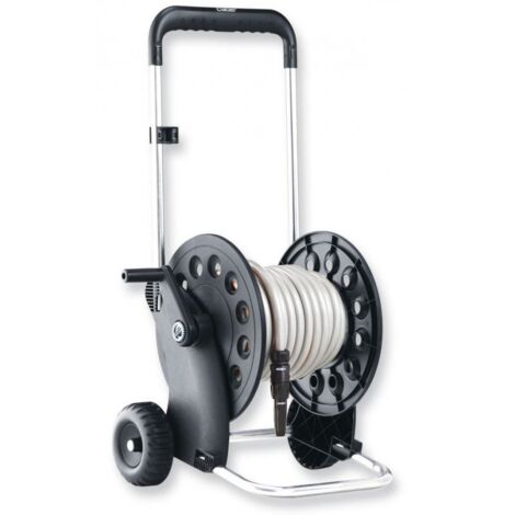 Claber Ecosei kit, carrello avvolgitubo manuale da giardino in plastica e alluminio con tubo e lancia