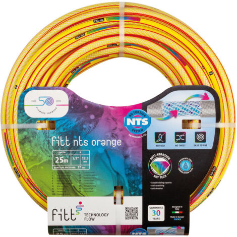 FITT NTS ORANGE 1/2 (12.5mm) 20m garden irrigation hose, robust and malleable for intensive use with Multi-jet nozzle and couplings