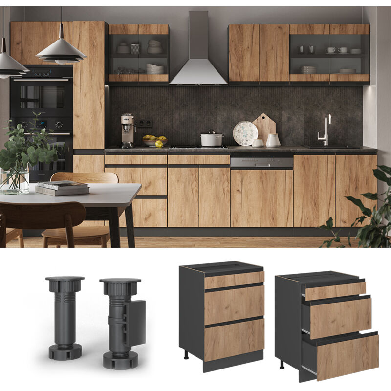 Scaffale Da Cucina Vicco R-line In Stile Quercia Dorata – Modulo 40 Cm, Senza Piano, Componibile