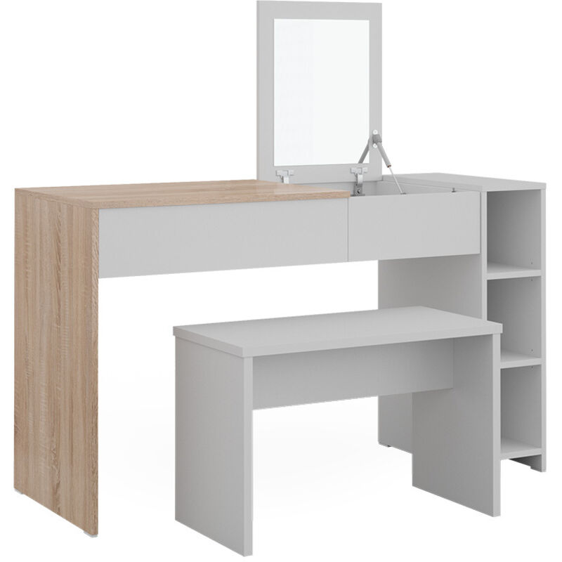 Toeletta Da Trucco Con Luci LED Dimmerabili - Piano Vetro, 2 Cassetti, Armadietto Mobile 100x40cm Bianco/Nero - Foto 5