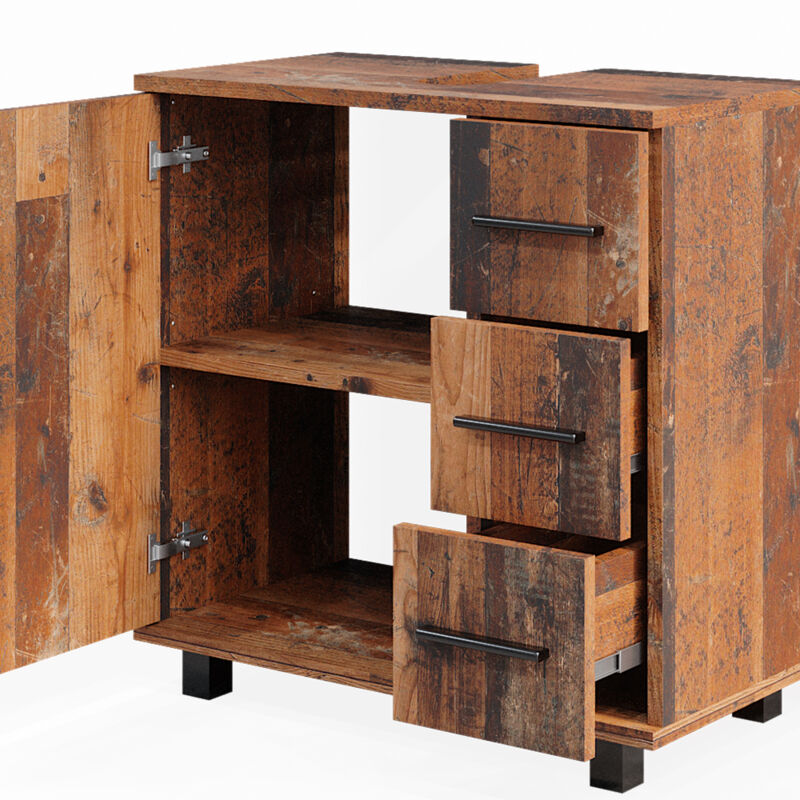 Mobile Sottolavabo Vicco Ilias 60x60.8cm - 3 Cassetti, Design Moderno Sonoma/Bianco, Per Bagno Funzionale