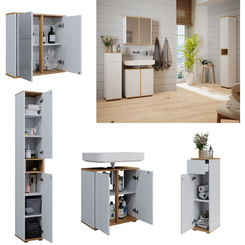 Set Mobili Bagno Vicco Fynn - 2 Pezzi In Legno Anticato Con Mobile Base 80cm - Foto 2