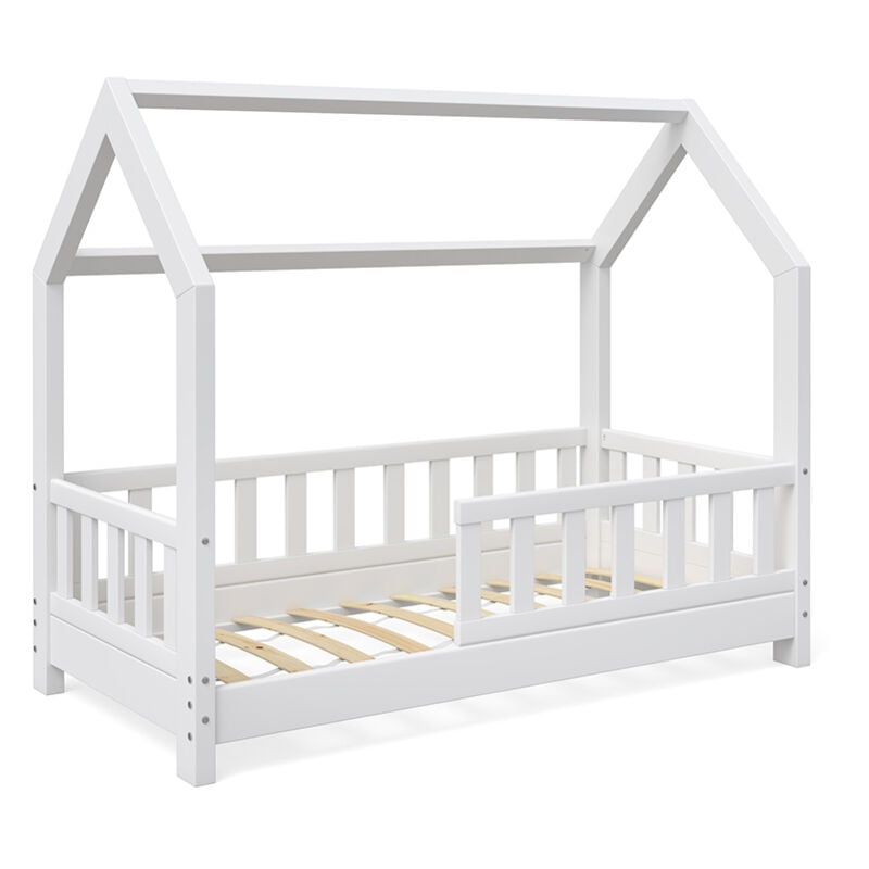 Letto Bambini Forma Casa „Wiki“ 90x200 bianco con materasso e 2 Casetti  VitaliSpa