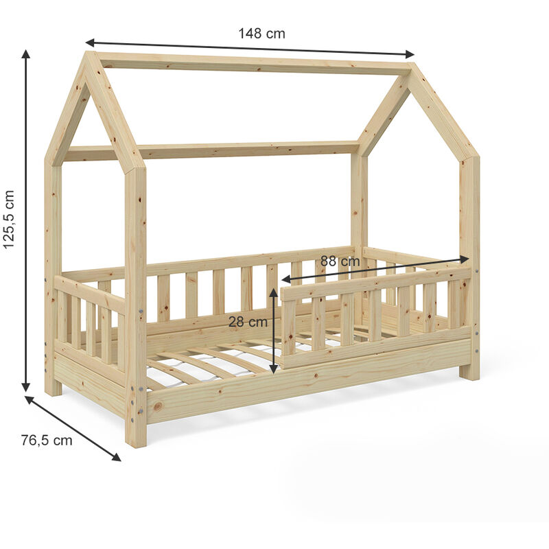 Lettino Wiki 80x160cm Nature con letto per ospiti, protezione anticaduta  e materasso VitaliSpa