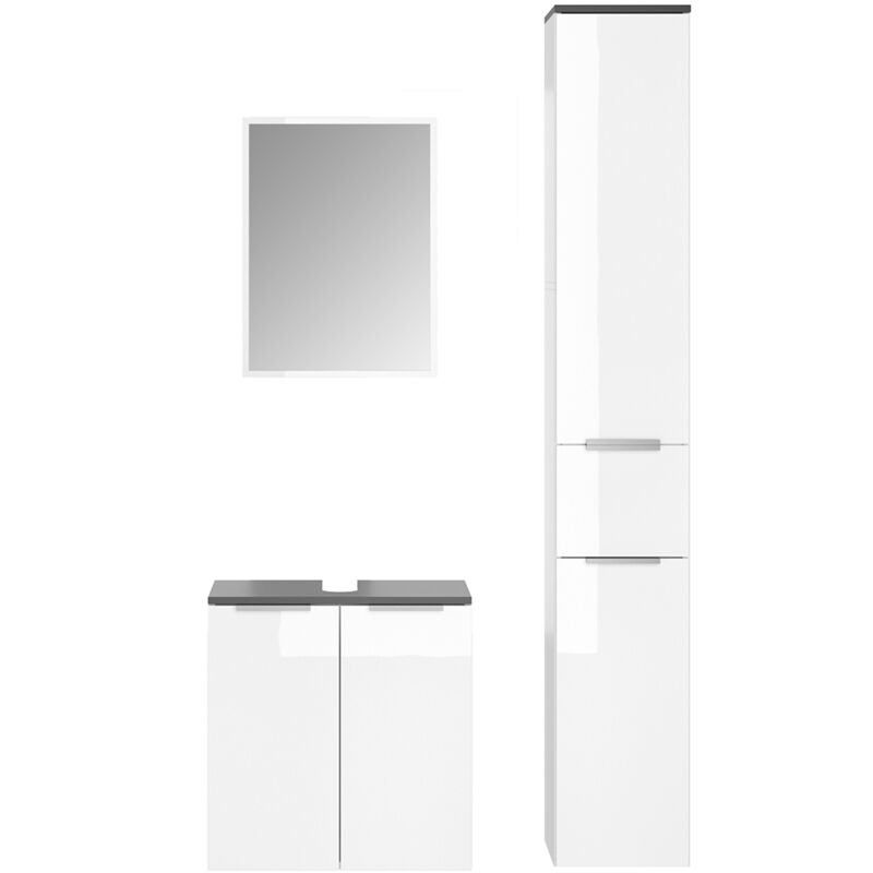 Set mobili per bagno „Otis“ bianco lucido/antracite 3 pezzi Vicco