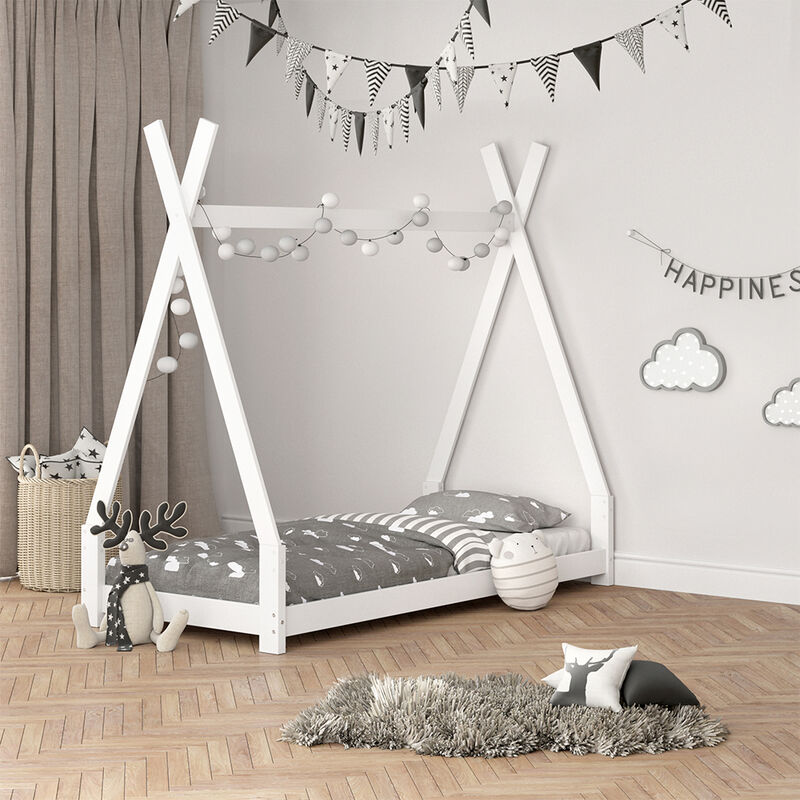 Letto per bambini „Tipi“ 200x90cm bianco Regolabile in altezza con  materasso VitaliSpa