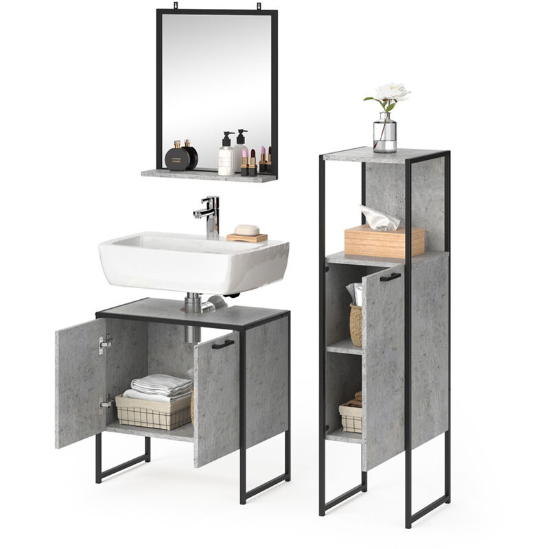 Set mobili per bagno „Fyrk“ calcestruzzo 3 pezzi Vicco