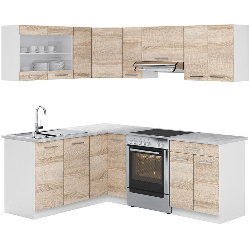 CUCINA angolare „Fame-Line“ 287x227cm quercia/bianco lucido Vicco