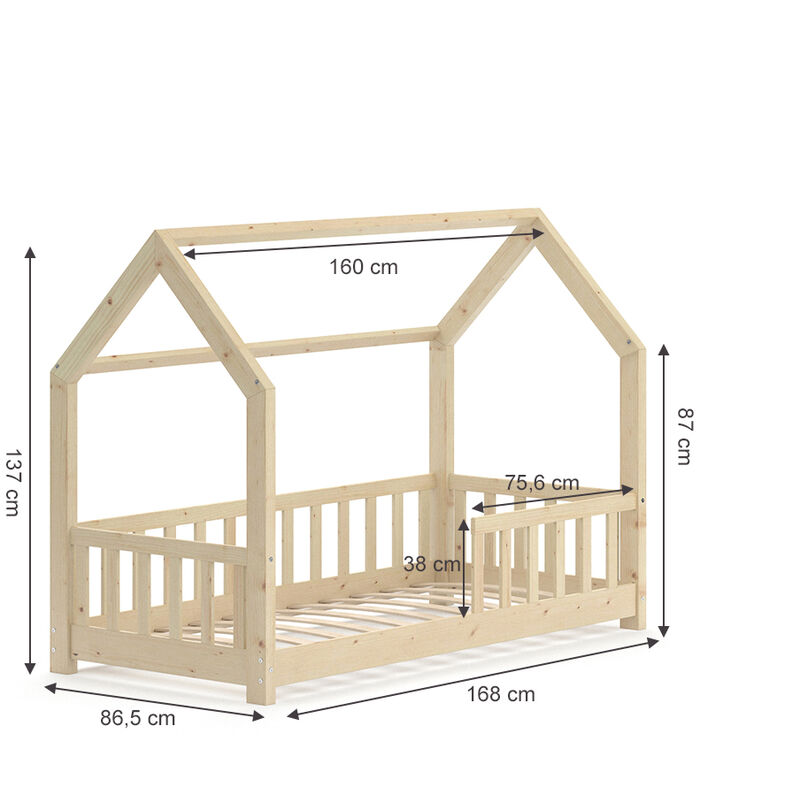 Lettino Wiki 80x160cm Nature con letto per ospiti, protezione anticaduta  e materasso VitaliSpa