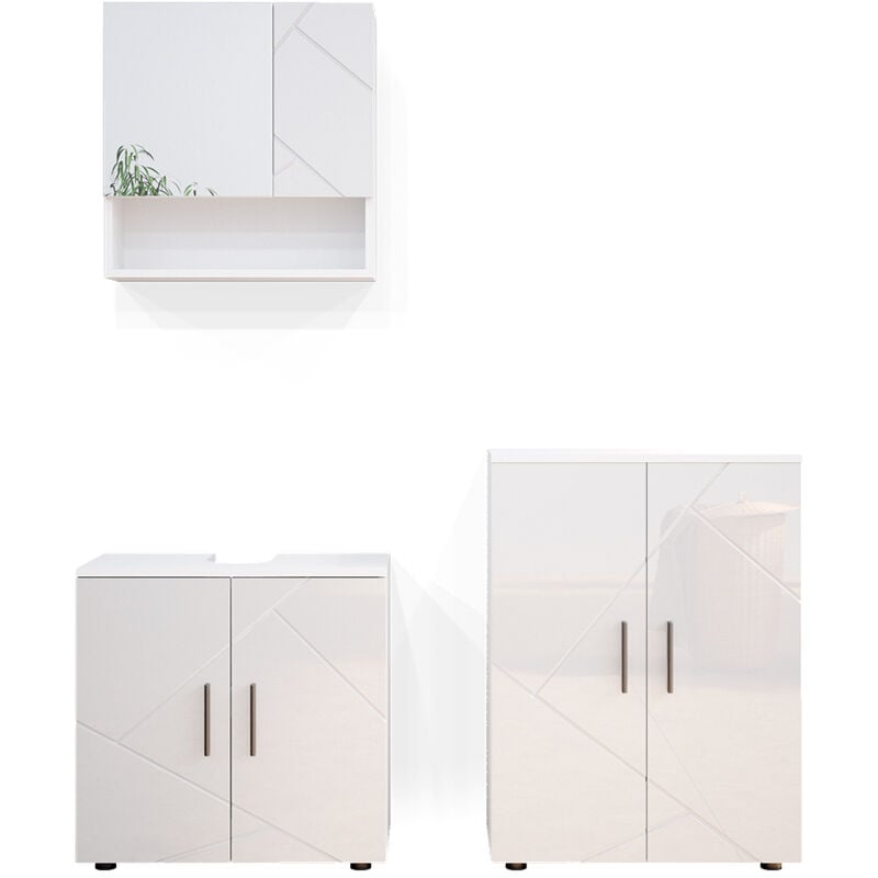 Set mobili per bagno „Irma“ bianco lucido 3 pezzi Vicco