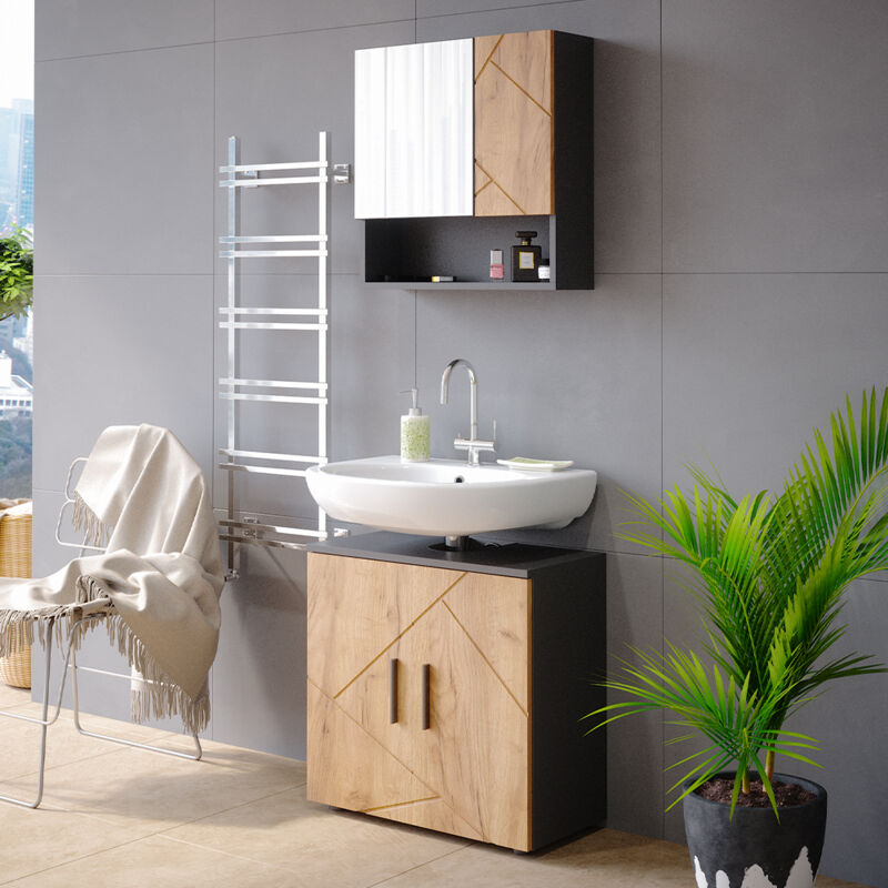 Kit Mobile sotto lavabo Verona da bagno in truciolare con specchio cm