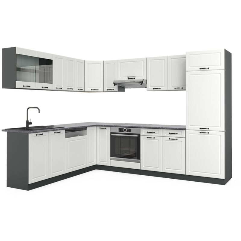 Cucina angolare „R-Line“ 247x237cm antracite/bianco stile country Vicco