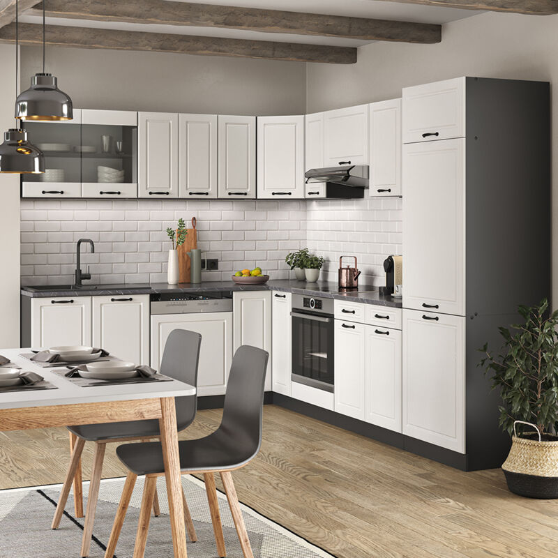 Cucina ad angolo „R-Line 287x227cm bianco/antracite stile country