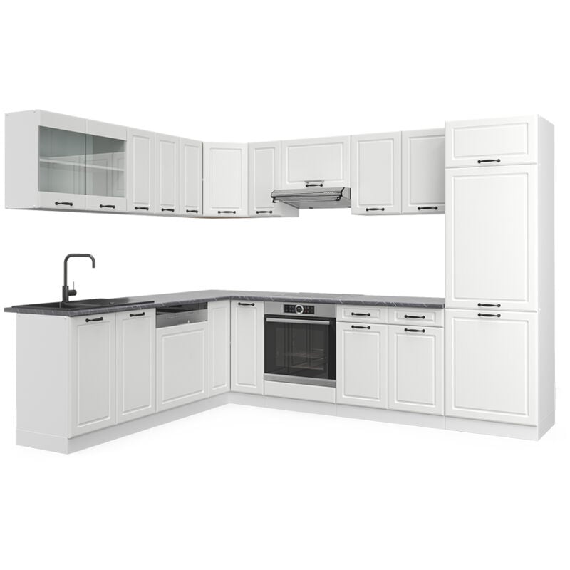 Cucina ad angolo „R-Line 287x227cm bianco stile country Vicco