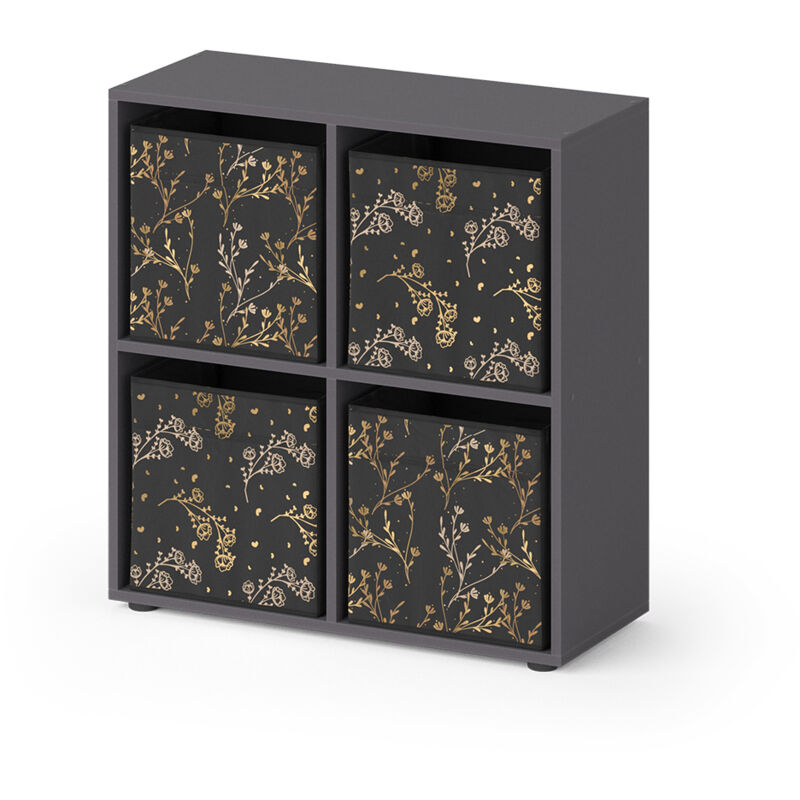Scaffale divisorio „Tetra“ nero con 4 scatole pieghevoli Vicco