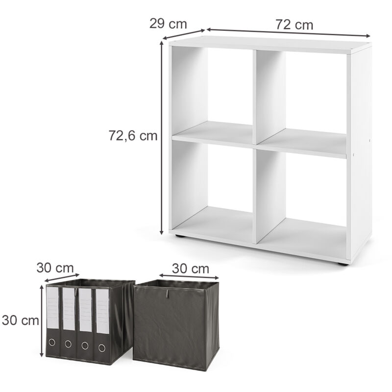 Scaffale Libreria Tetra Bianco con 4 Contenitori pieghevoli Vicco