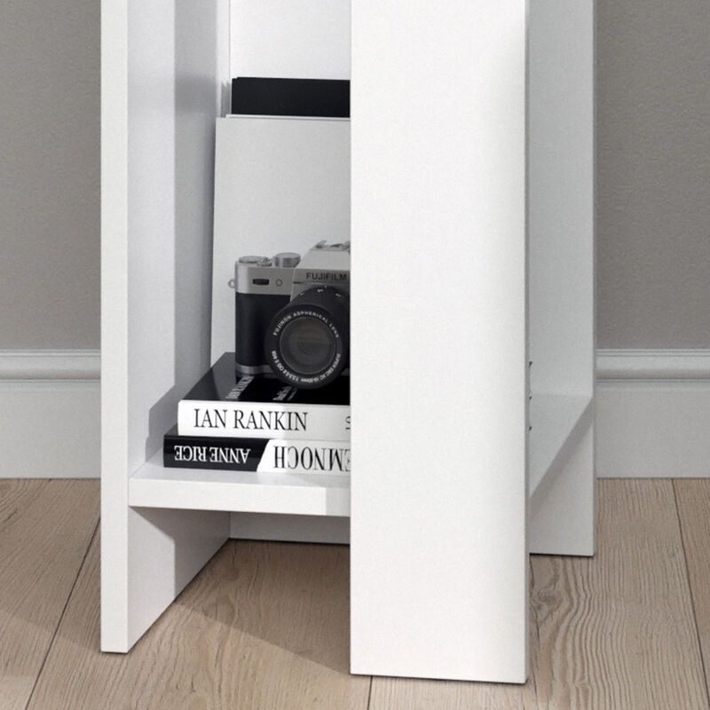 Tavolino Da Salotto Kian Bianco - 25x27 Cm, Con Ripiano E Scaffale, Design Compatto - Foto 8