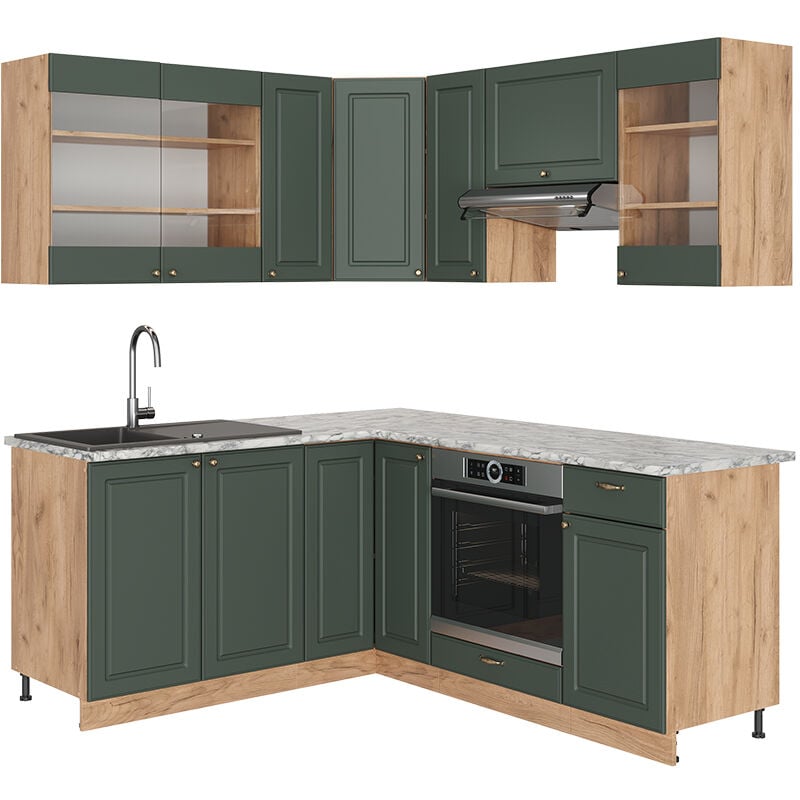 Cucina angolare Fame-Line 190cm quercia/verde stile cottage Vicco