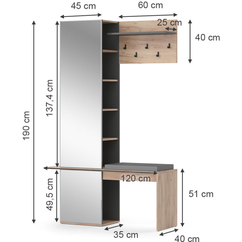 Armadio Da Ingresso Zinto In Quercia Dorata | 80x187 Cm Con 5 Scomparti | Salvaspazio E Facile Da Montare