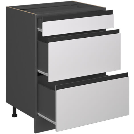 Mobiletto base per cucina R-Line, Bianco, 60 cm Forma a J, con cassetti, senza piano di lavoro, Vicco