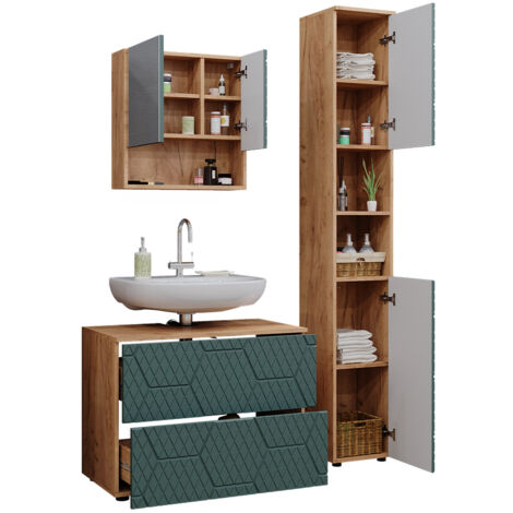 Set Mobili Bagno Marelle Vicco - 3 Parti Bianco/Rovere Con Colonna E Specchio - Foto 7