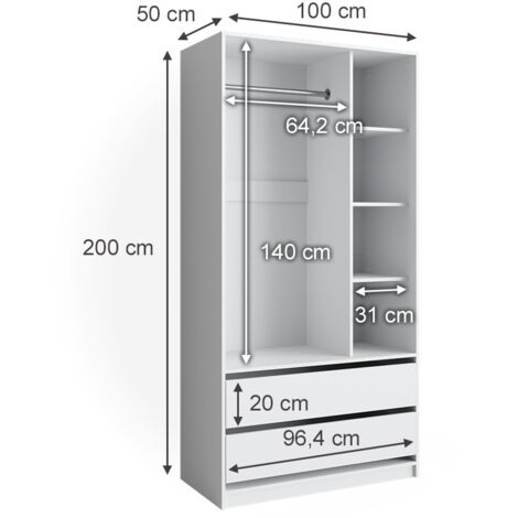 Guardaroba per bambini Elmo, Bianco, 100 x 200 cm con 2 cassetti, Vicco