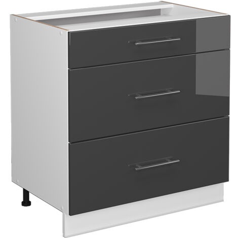 Cassettiera da bagno Fame-Line, Antracite lucido, 80 x 81.6 cm con 3 cassetti, senza piano di lavoro, Vicco