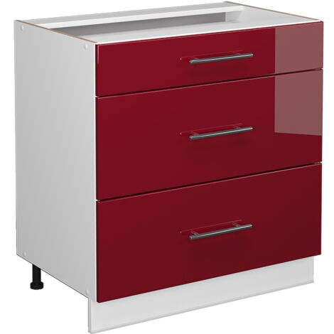 Cassettiera da bagno Fame-Line, Bordeaux lucido, 80 x 81.6 cm con 3 cassetti, senza piano di lavoro, Vicco