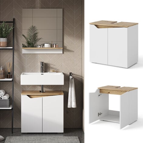 Mobile sottolavabo per bagno Marelle, Bianco, 60 x 57.5 cm con 2 porte, Vicco