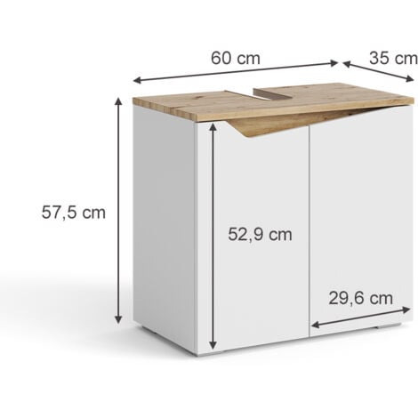 Mobile sottolavabo per bagno Marelle, Bianco, 60 x 57.5 cm con 2 porte, Vicco