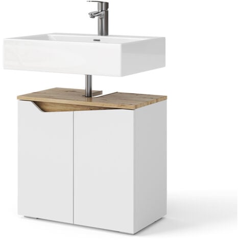 Mobile sottolavabo per bagno Marelle, Bianco, 60 x 57.5 cm con 2 porte, Vicco