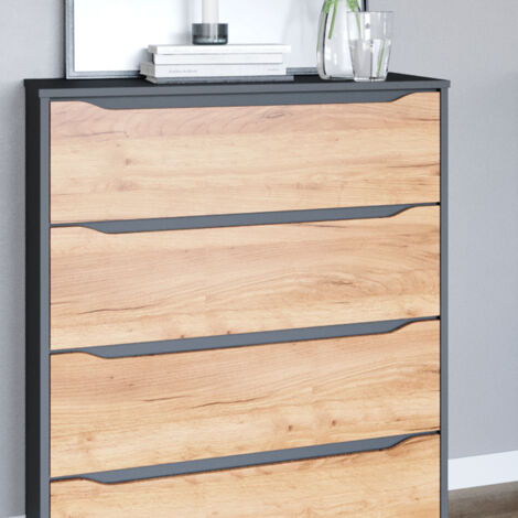 Credenza Ruben, Rovere dorato/antracite, 48 x 101.6 cm con cassetti, Vicco
