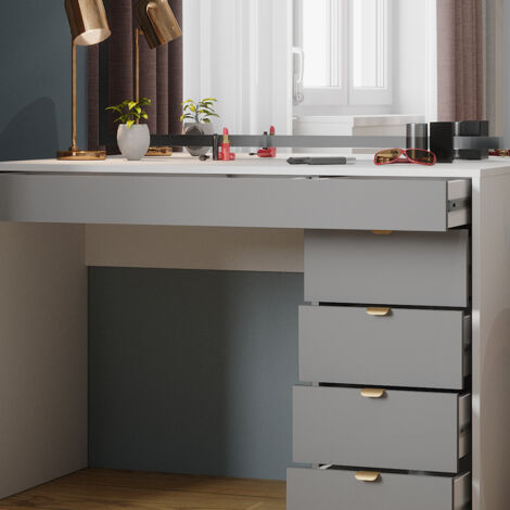 Tavolo Da Toeletta Elise, Bianco/grigio/grigio, 115 Cm Con Illuminazione A Led 82392619