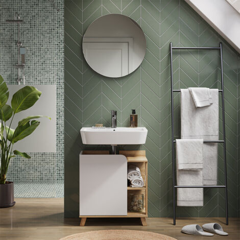 Mobiletto bagno Karen Sonoma/Bianco 50 x 128 cm con anta e vani a