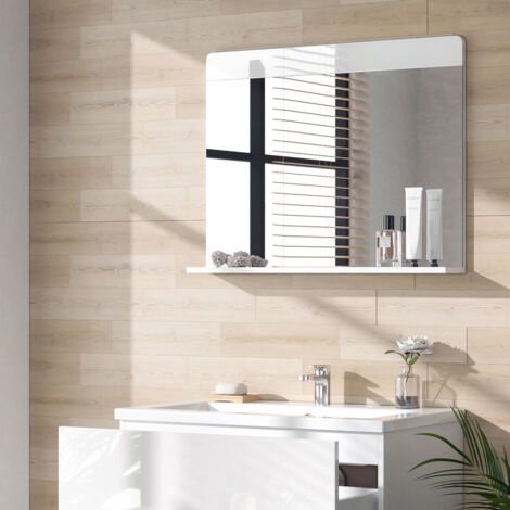 Specchio bagno Izan, Bianco lucido, 80.1 x 62 cm con ripiano, Vicco