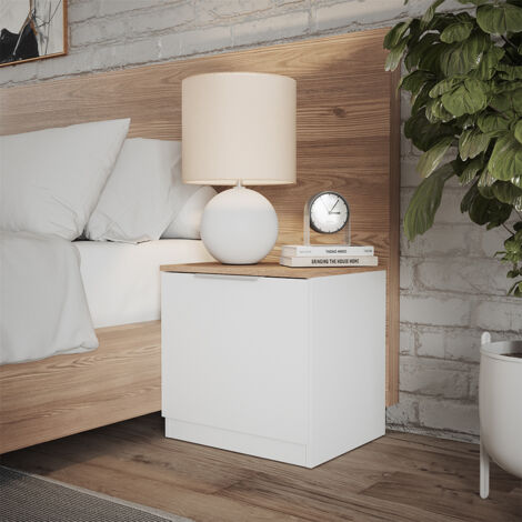 Comodino camera da letto Betti, Bianco, 50 x 50 cm con 1 porta, Vicco