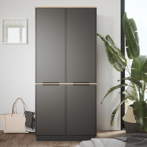 Armadio multifunzione Betti, Antracite, 82 x 179 cm con 4 ante, Vicco