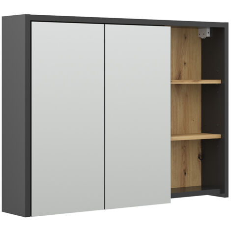 Specchio contenitore bagno Viola, Rovere artigianale, 100 x 75 cm, Vicco