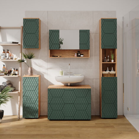 Set mobili bagno Irma, Verde, 5 parti, Vicco