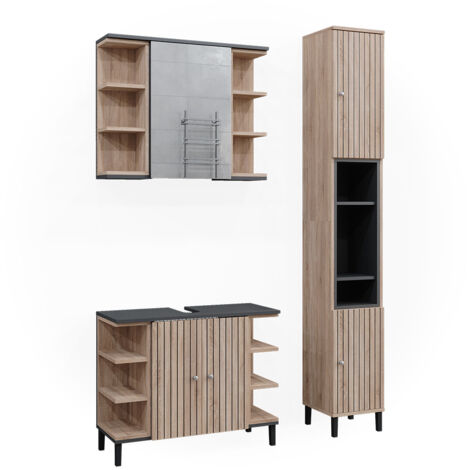 Set di mobili da bagno Aquis, Sonoma, 3 parti, con colonna, Vicco