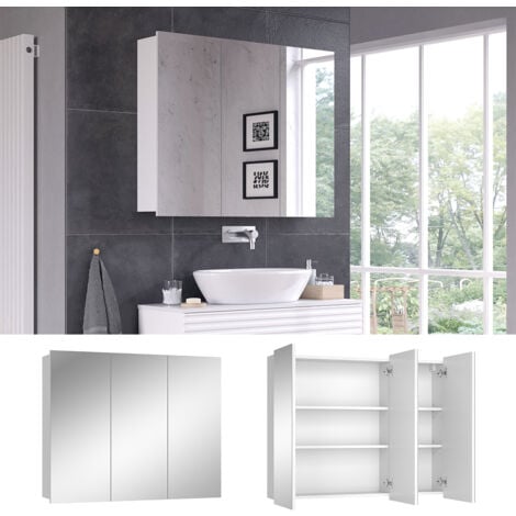 Specchio contenitore bagno Sola, Bianco, 100 x 79.8 cm con 3 porte, Vicco