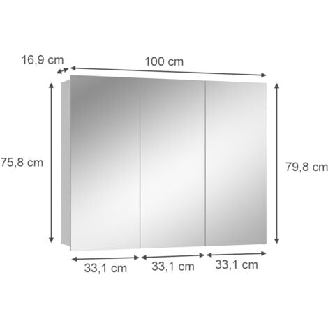 Specchio contenitore bagno Sola, Bianco, 100 x 79.8 cm con 3 porte, Vicco