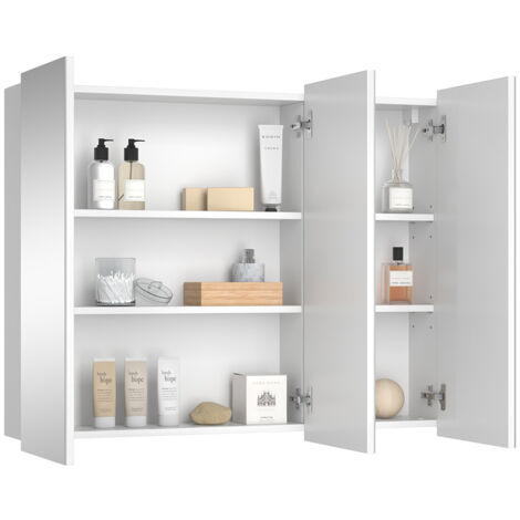 Specchio contenitore bagno Sola, Bianco, 100 x 79.8 cm con 3 porte, Vicco