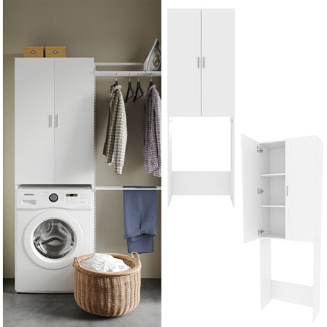 Mobile porta lavatrice Martha, Bianco, 64 x 190 cm con 2 ante lunghe, Vicco