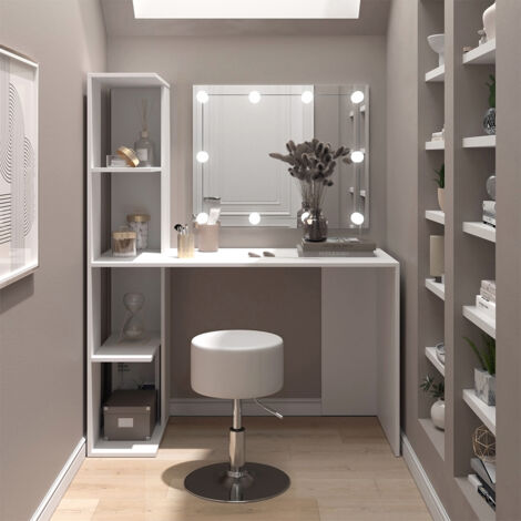 Tavolo da toilette Tower, Bianco, 122.2 cm con illuminazione e sgabello, Vicco