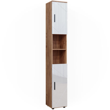Armadio per il bagno Irma, Rovere, 30 x 192 cm con ante e vani a giorno, Vicco