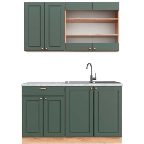 Cucina completa Fame-Line, Quercia verde-oro Country/oro Power, 140 cm , PL Marmo, Vicco