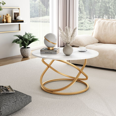 Tavolino Calgary, Bianco/Oro, 79.5 x 46 cm con ampia superficie di lavoro, Vicco
