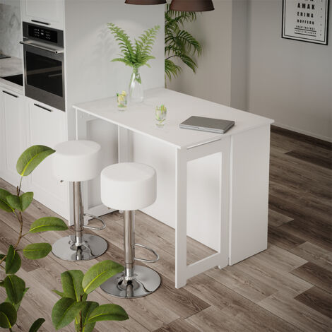 Tavolo bar alto Dominic, Bianco, 116 x 37 cm con 2 sgabelli da bar, Vicco